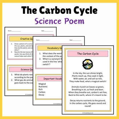 The Carbon Cycle | Science Poem Reading Comprehension Activity