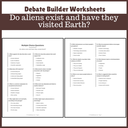 Do aliens exist and have they visited Earth? | Favour and Against Worksheet Printable Activity