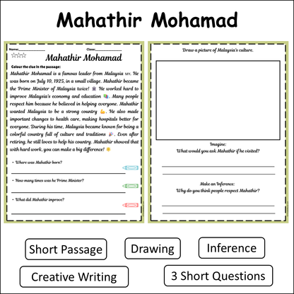 Mahathir Mohamad | Short Reading Comprehension Creative Worksheet
