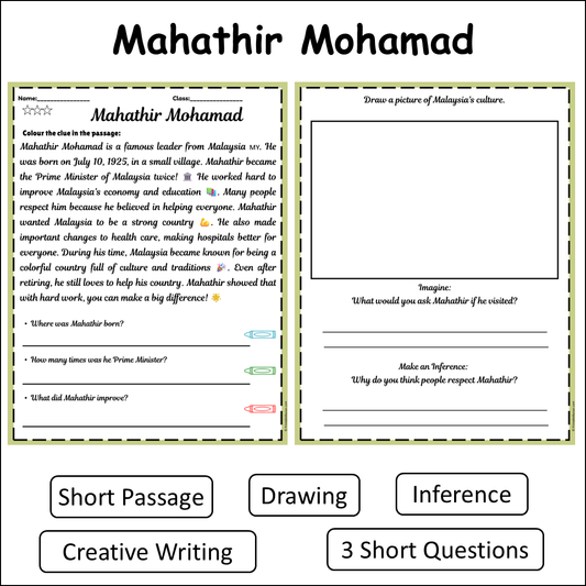 Mahathir Mohamad | Short Reading Comprehension Creative Worksheet