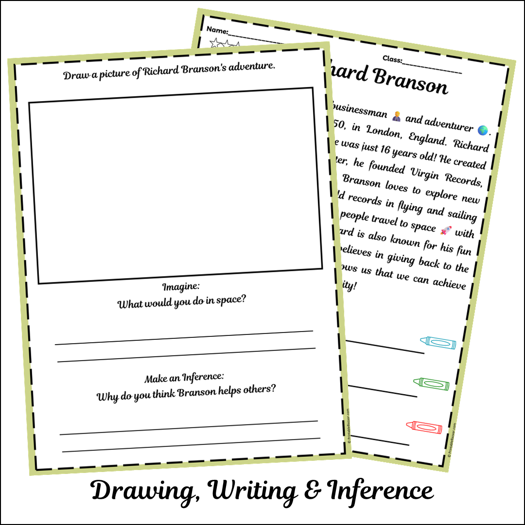 Richard Branson | Short Reading Comprehension Creative Worksheet