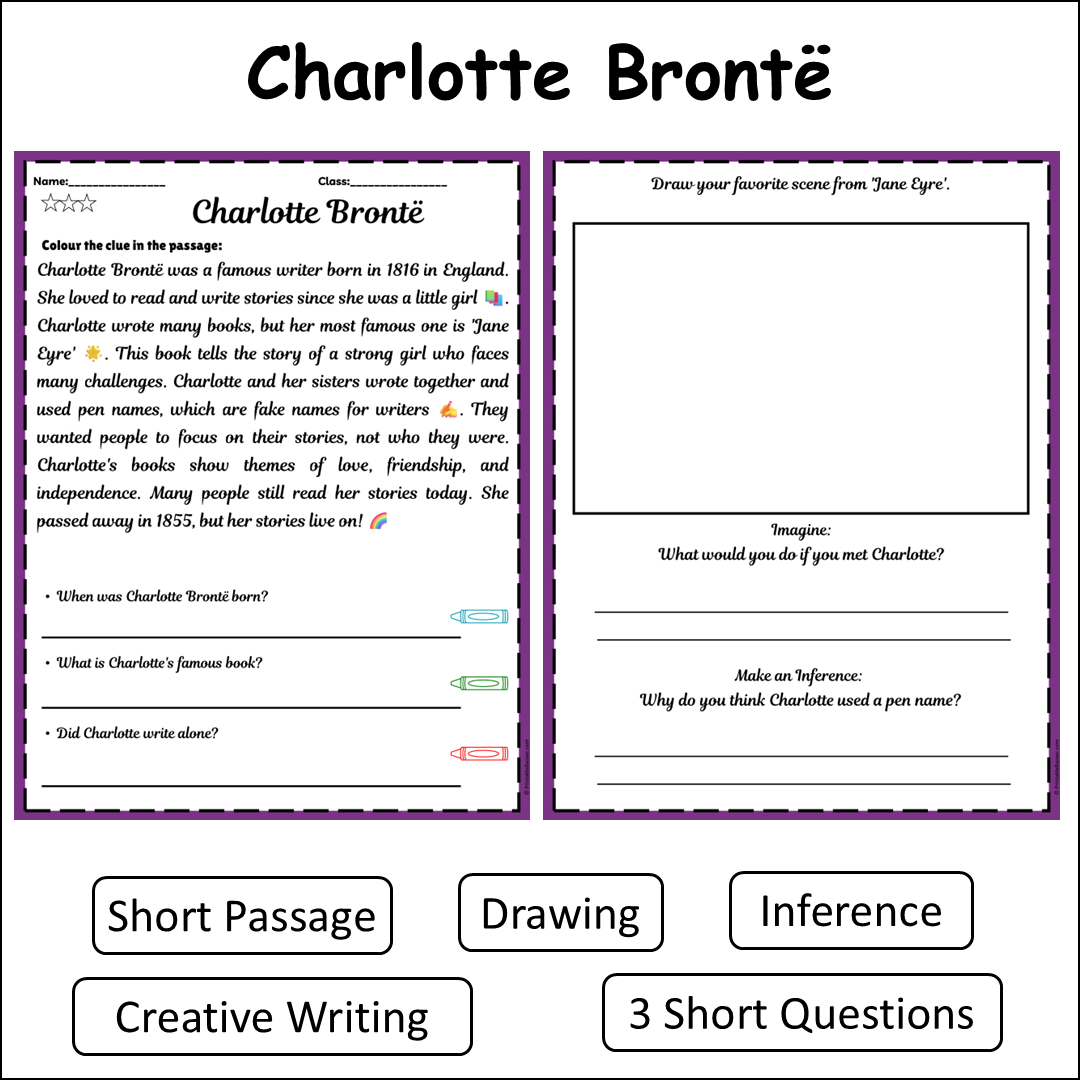 Charlotte Brontë | Short Reading Comprehension Creative Worksheet