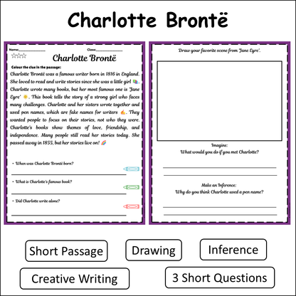 Charlotte Brontë | Short Reading Comprehension Creative Worksheet