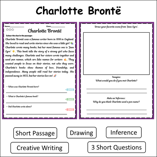 Charlotte Brontë | Short Reading Comprehension Creative Worksheet