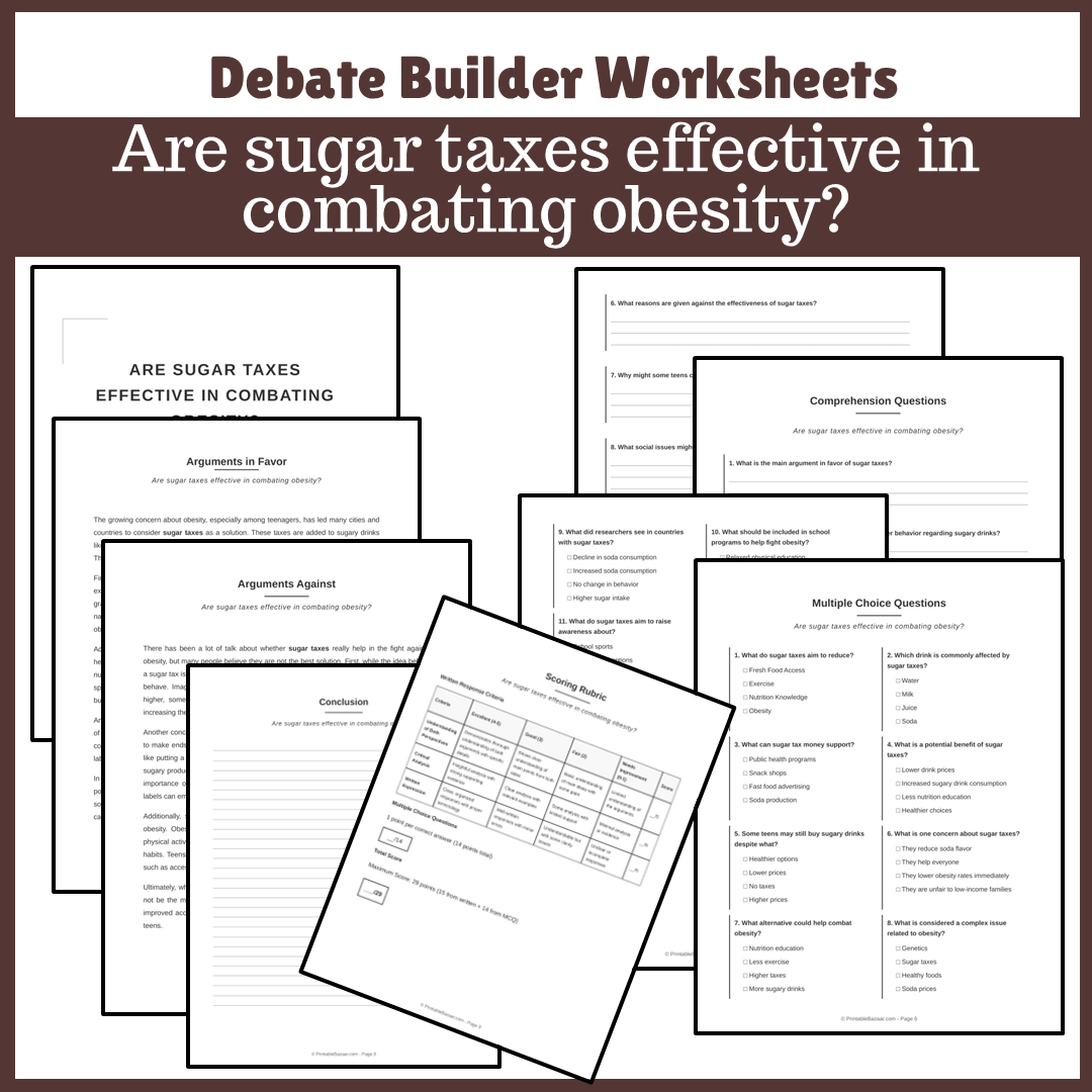 Are sugar taxes effective in combating obesity? | Favour and Against Worksheet Printable Activity