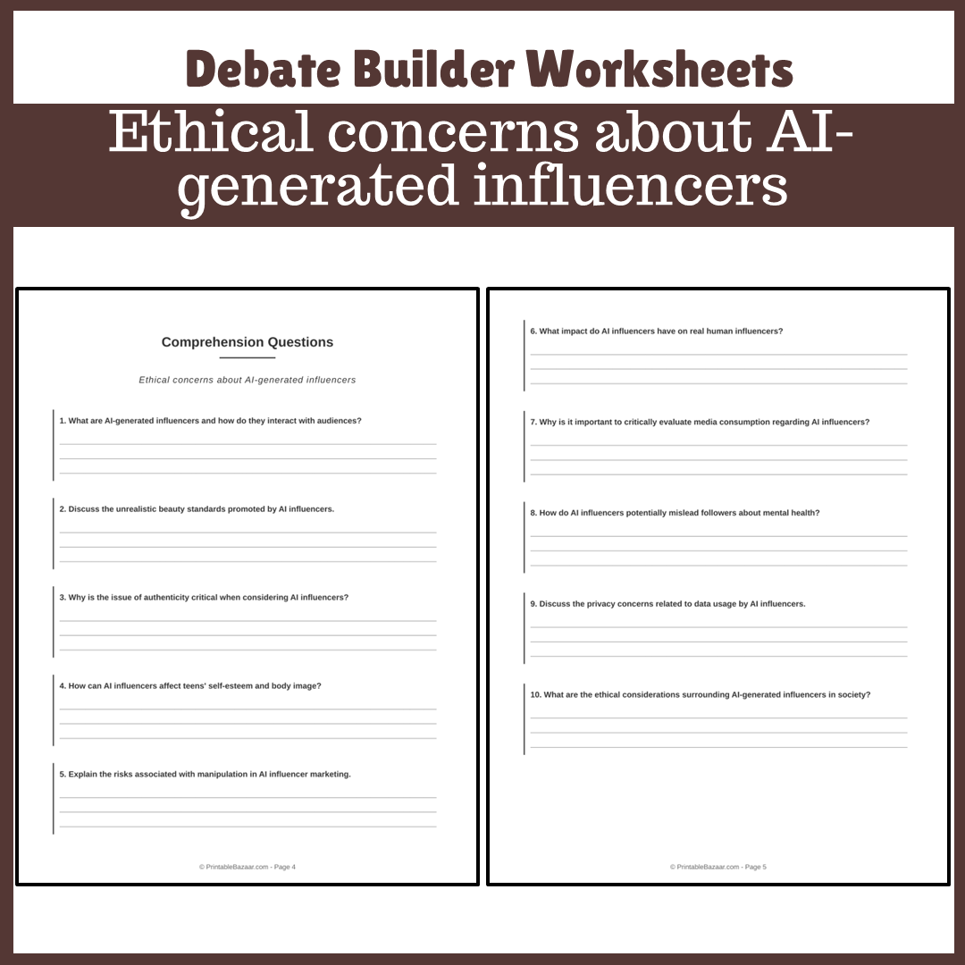 Ethical concerns about AI-generated influencers | Favour and Against Worksheet Printable Activity