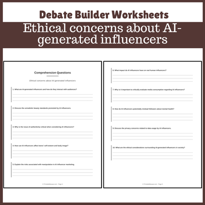 Ethical concerns about AI-generated influencers | Favour and Against Worksheet Printable Activity