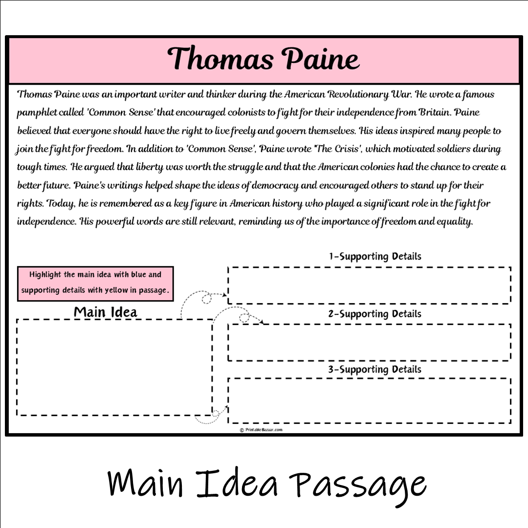 Thomas Paine | Main Idea and Supporting Details Reading Passage and Questions