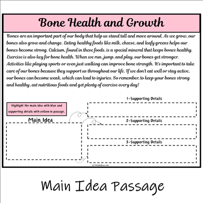 Bone Health and Growth | Main Idea and Supporting Details Reading Passage and Questions
