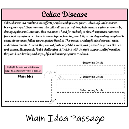 Celiac Disease | Main Idea and Supporting Details Reading Passage and Questions