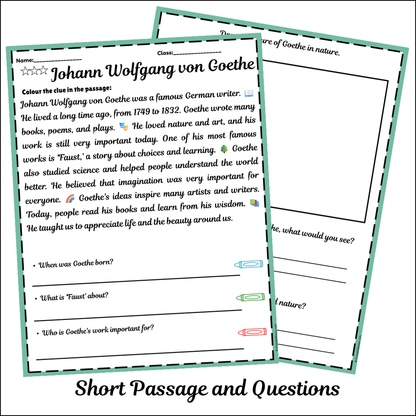 Johann Wolfgang von Goethe | Short Reading Comprehension Creative Worksheet