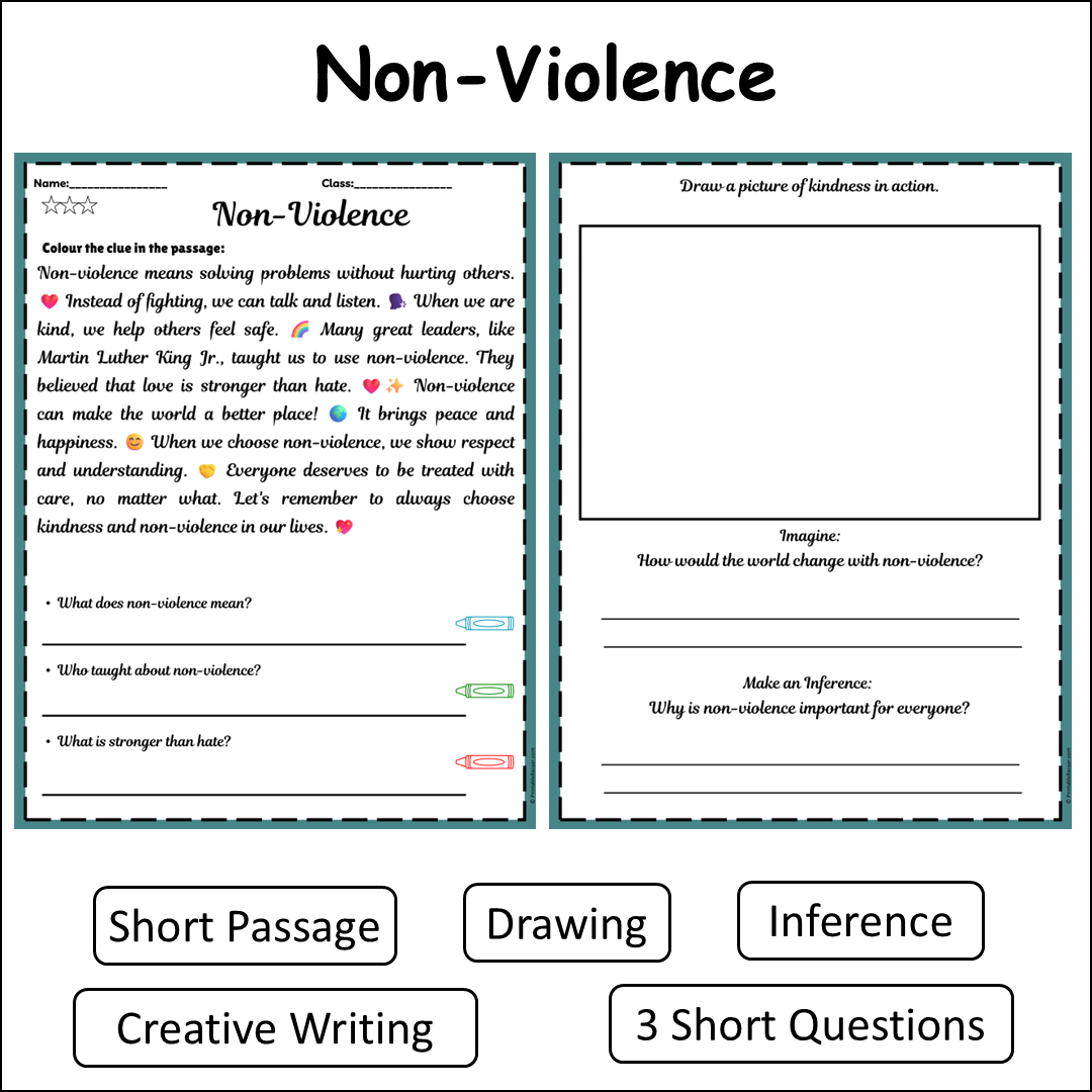 Non-Violence | Short Reading Comprehension Creative Worksheet