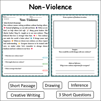 Non-Violence | Short Reading Comprehension Creative Worksheet