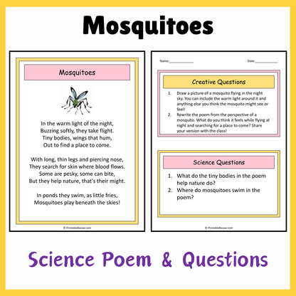 Mosquitoes | Science Poem Reading Comprehension Activity