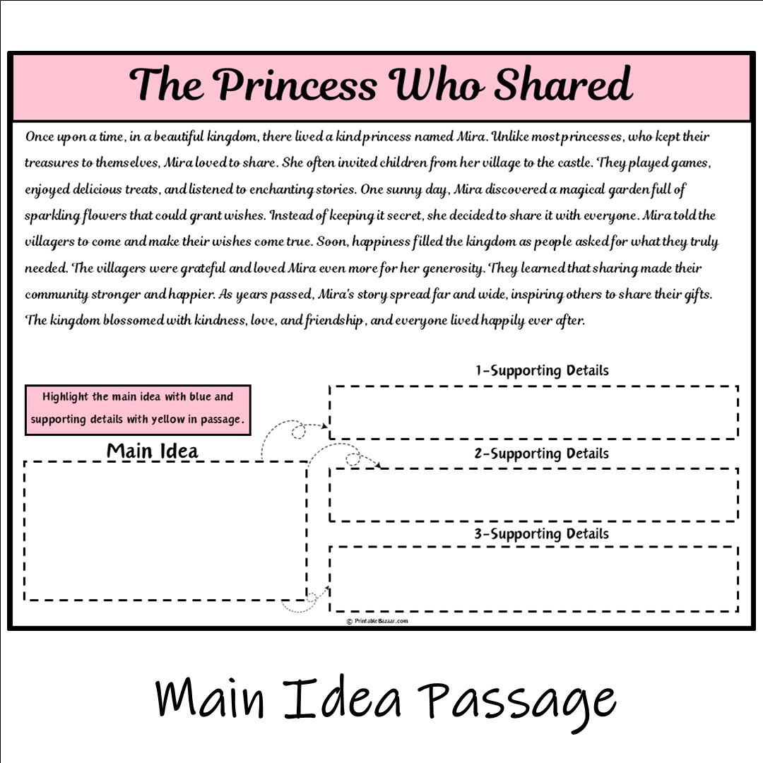 The Princess Who Shared | Main Idea and Supporting Details Reading Passage and Questions