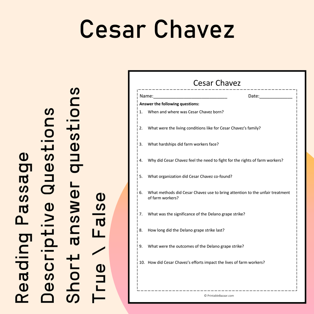 Cesar Chavez | Reading Comprehension Passage Printable Activity