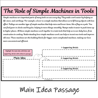 The Role of Simple Machines in Tools | Main Idea and Supporting Details Reading Passage and Questions