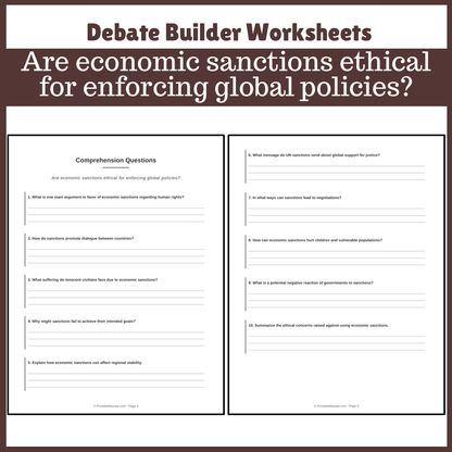 Are economic sanctions ethical for enforcing global policies? | Favour and Against Worksheet Printable Activity