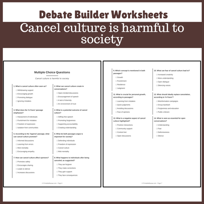 Cancel culture is harmful to society | Favour and Against Worksheet Printable Activity