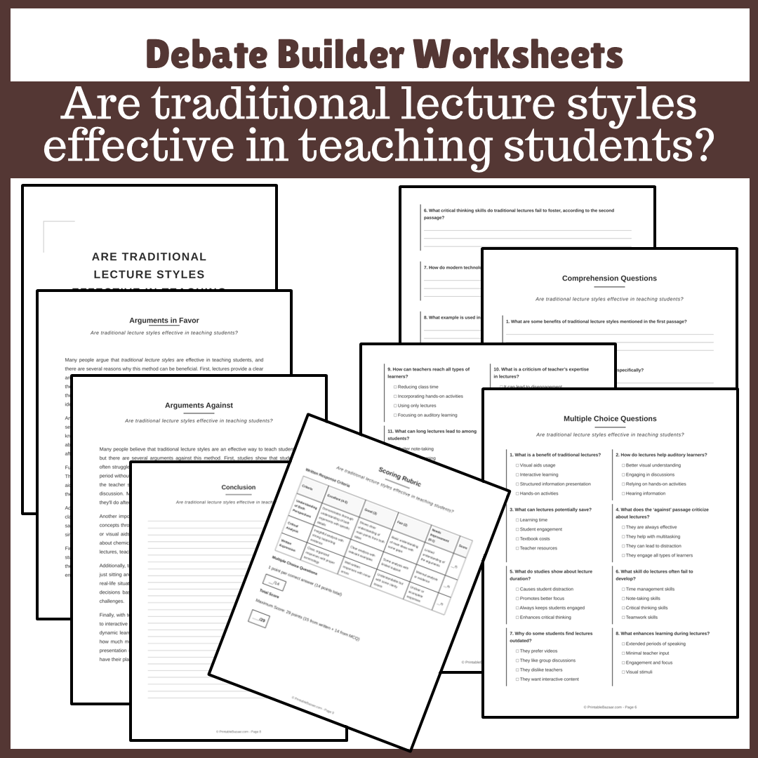 Are traditional lecture styles effective in teaching students? | Favour and Against Worksheet Printable Activity