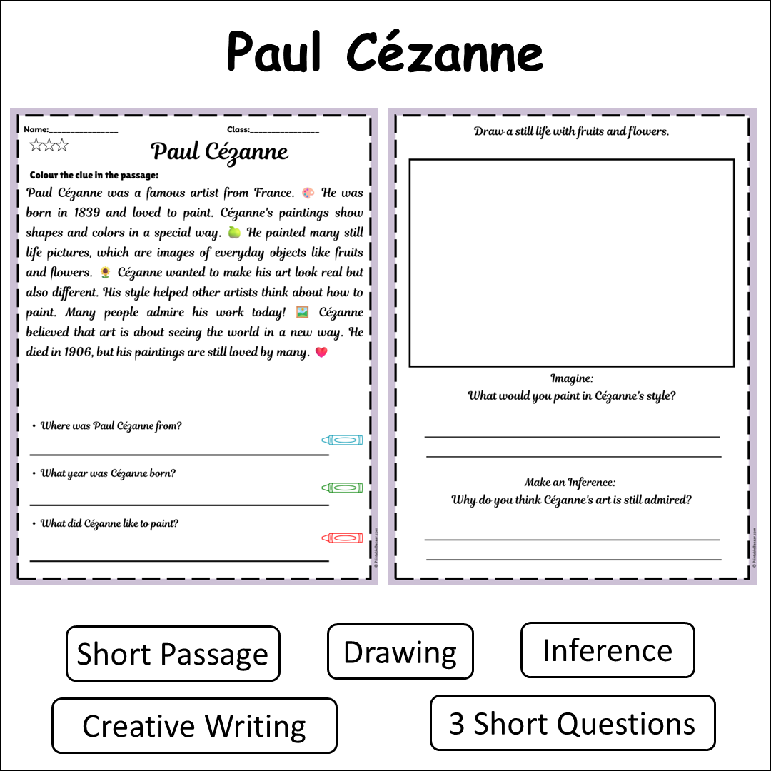 Paul Cézanne | Short Reading Comprehension Creative Worksheet