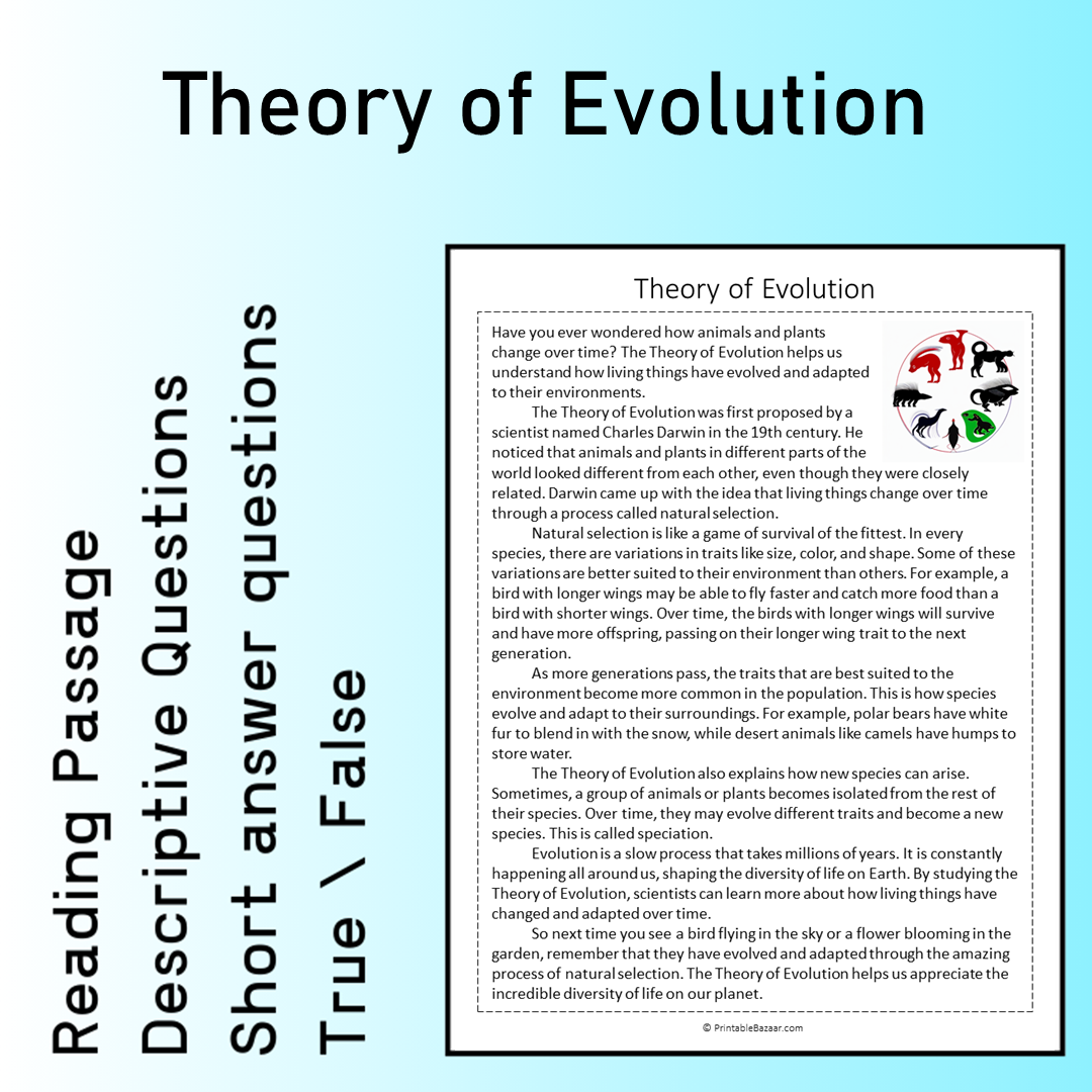 Theory of Evolution | Reading Comprehension Passage Printable Worksheet