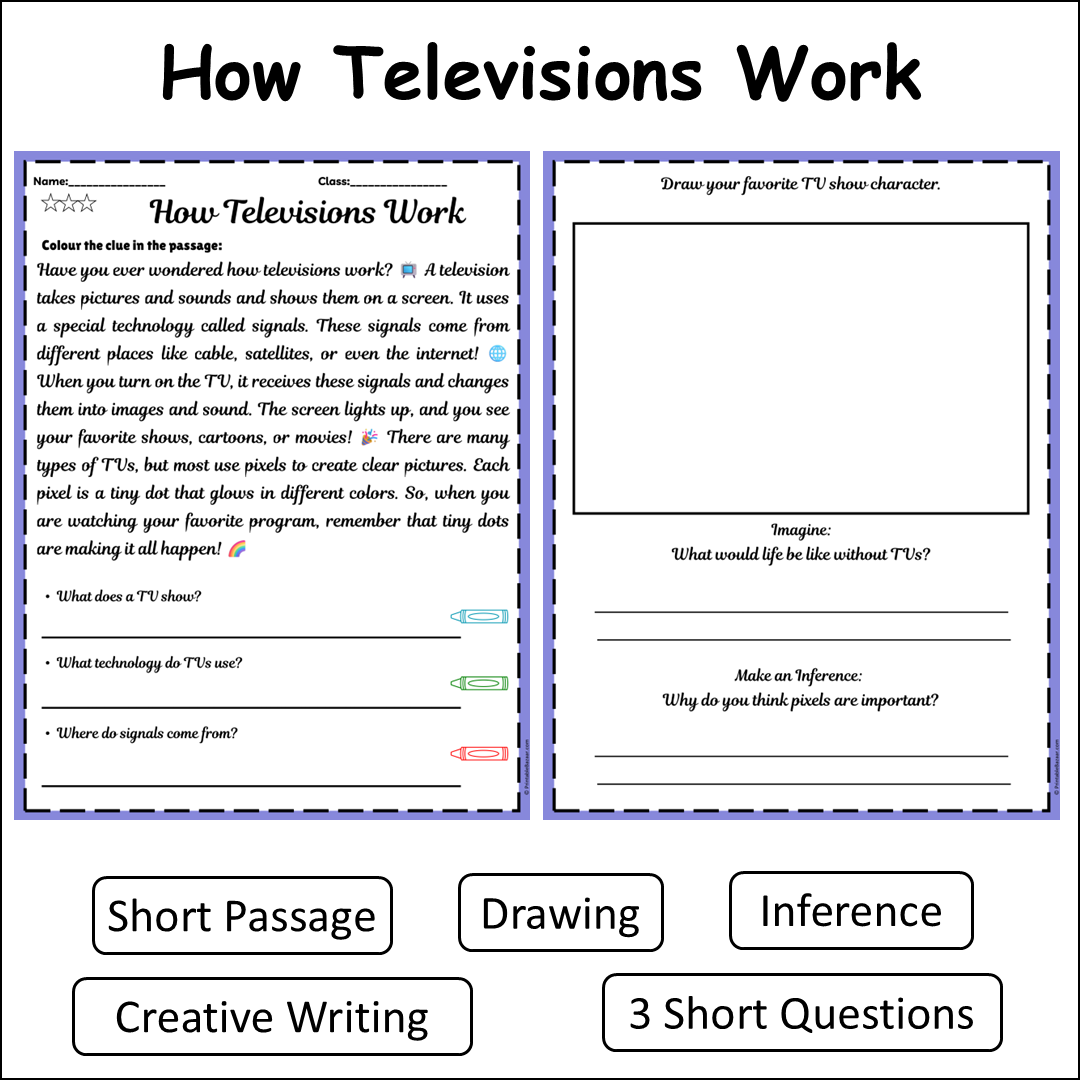 How Televisions Work | Short Reading Comprehension Creative Worksheet