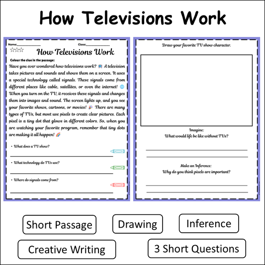 How Televisions Work | Short Reading Comprehension Creative Worksheet