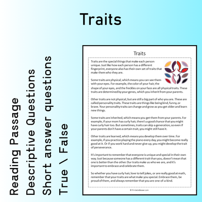 Traits | Reading Comprehension Passage Printable Worksheet