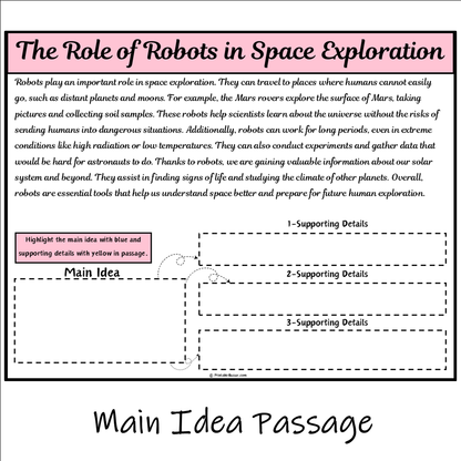 The Role of Robots in Space Exploration | Main Idea and Supporting Details Reading Passage and Questions