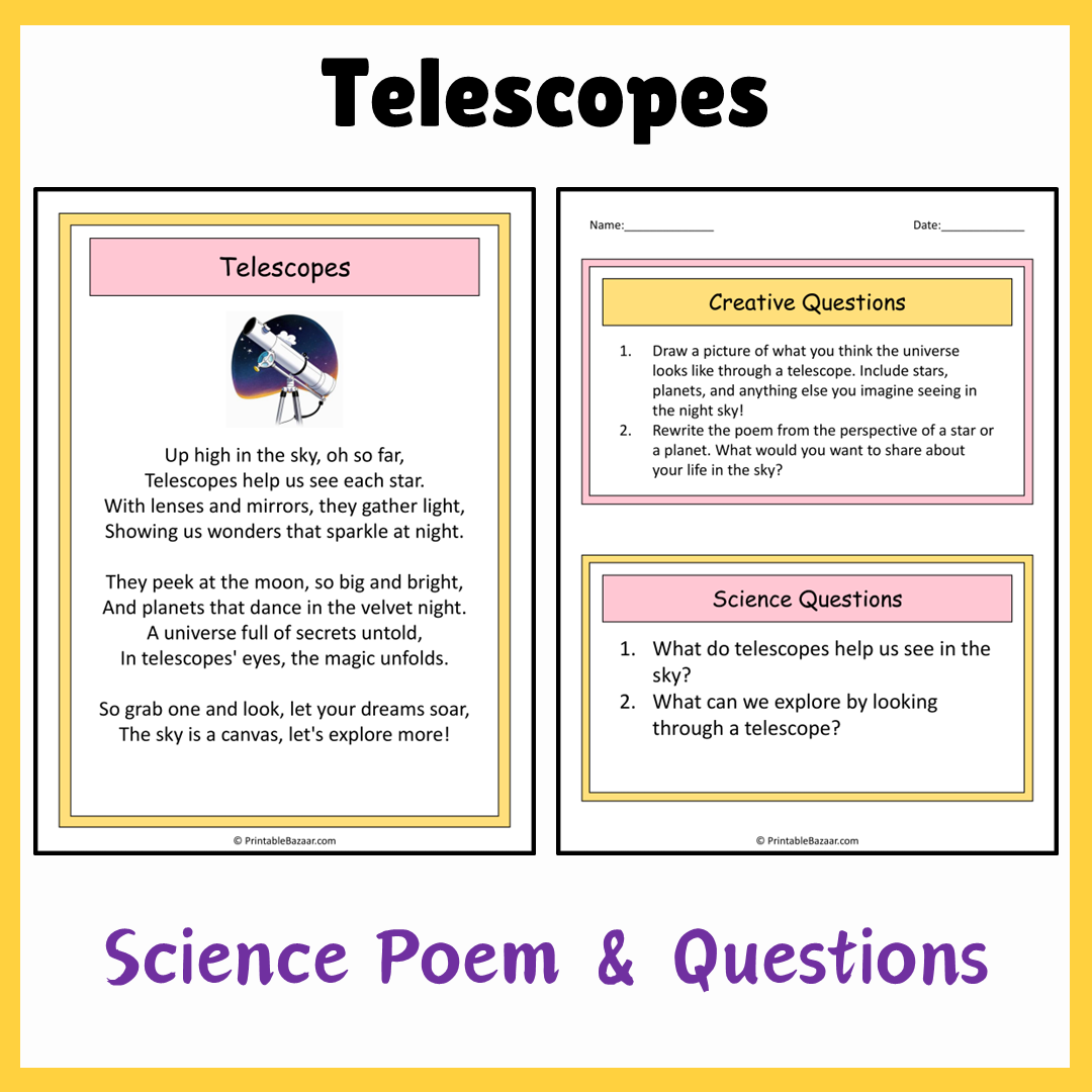 Telescopes | Science Poem Reading Comprehension Activity