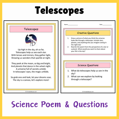 Telescopes | Science Poem Reading Comprehension Activity