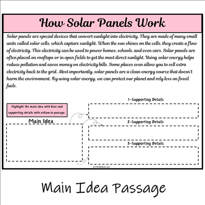 How Solar Panels Work | Main Idea and Supporting Details Reading Passage and Questions