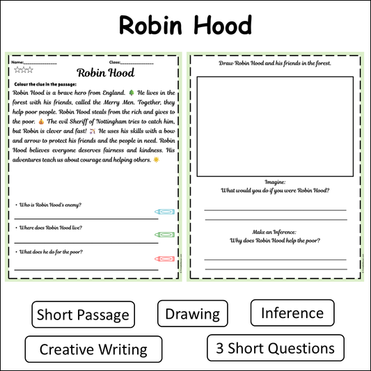 Robin Hood | Short Reading Comprehension Creative Worksheet
