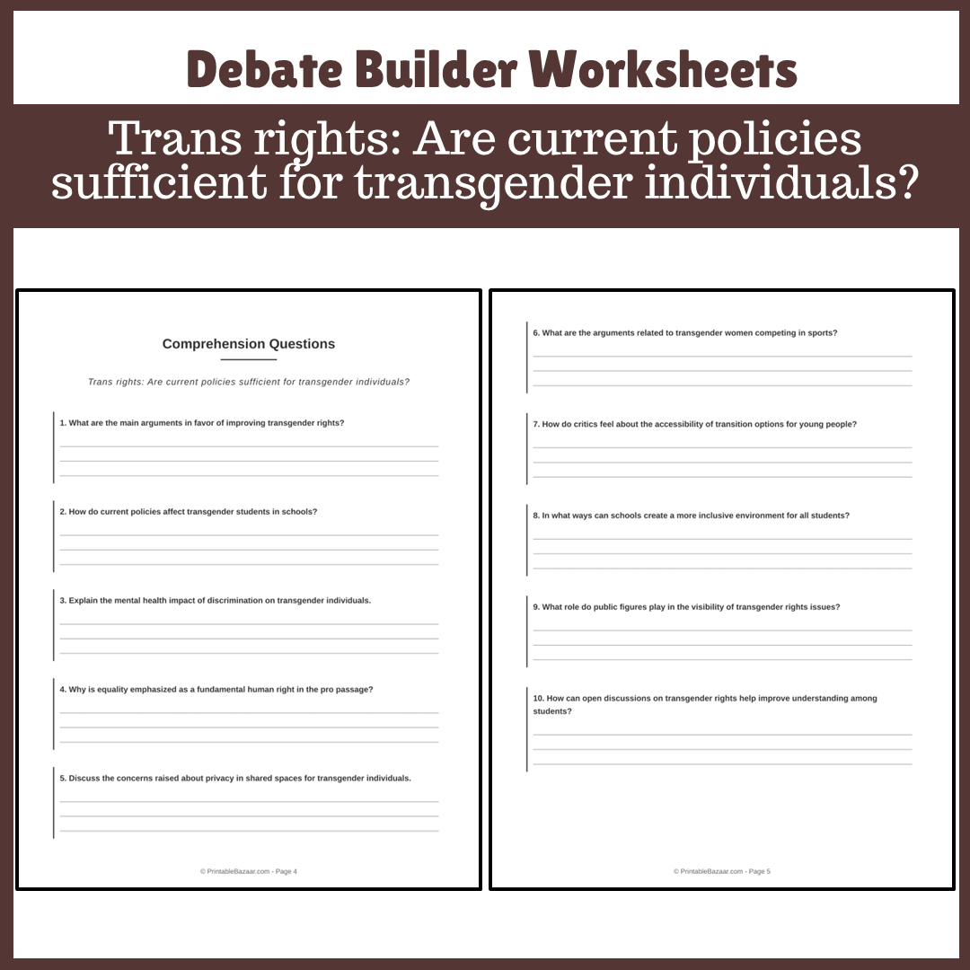 Trans rights: Are current policies sufficient for transgender individuals? | Favour and Against Worksheet Printable Activity