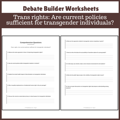 Trans rights: Are current policies sufficient for transgender individuals? | Favour and Against Worksheet Printable Activity