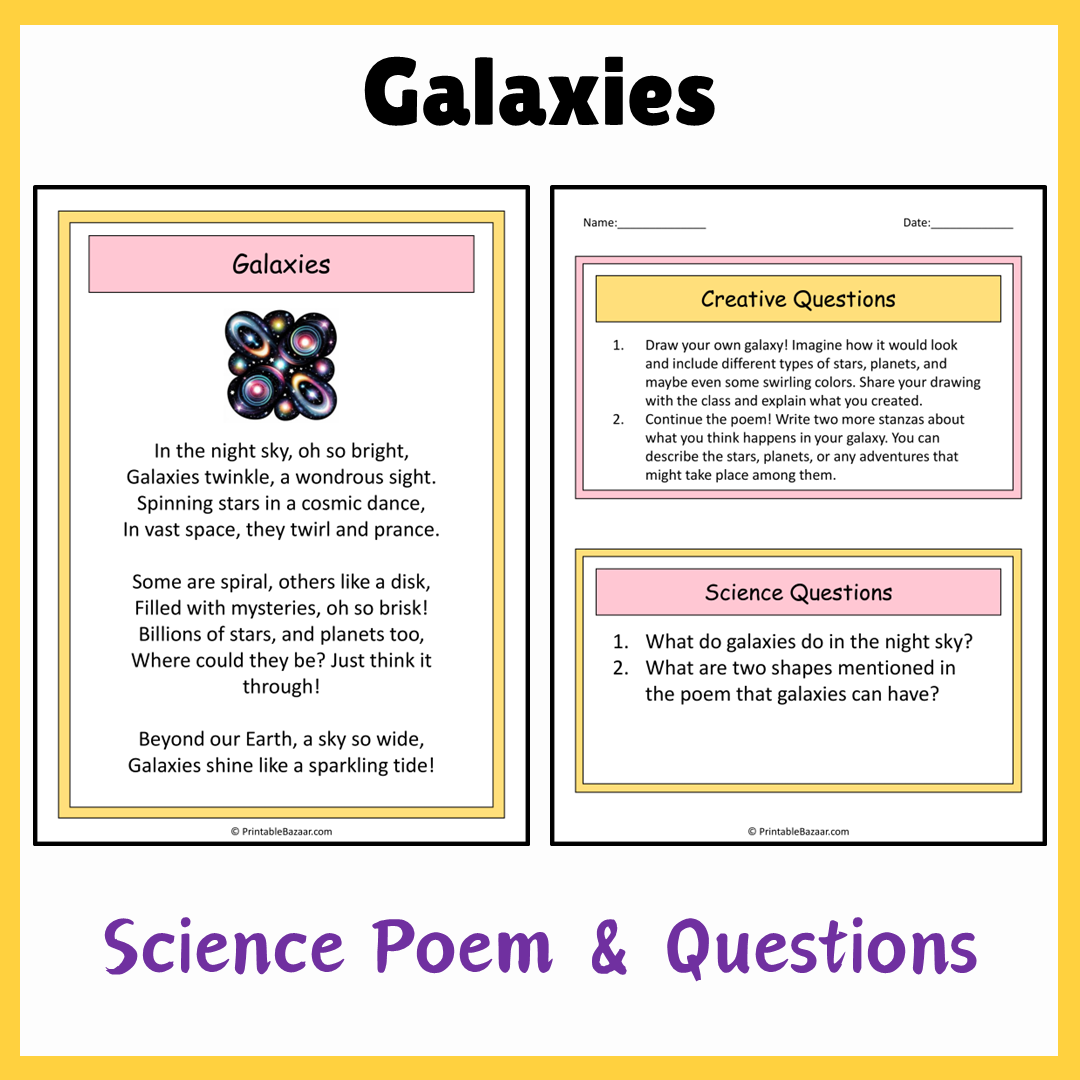 Galaxies | Science Poem Reading Comprehension Activity