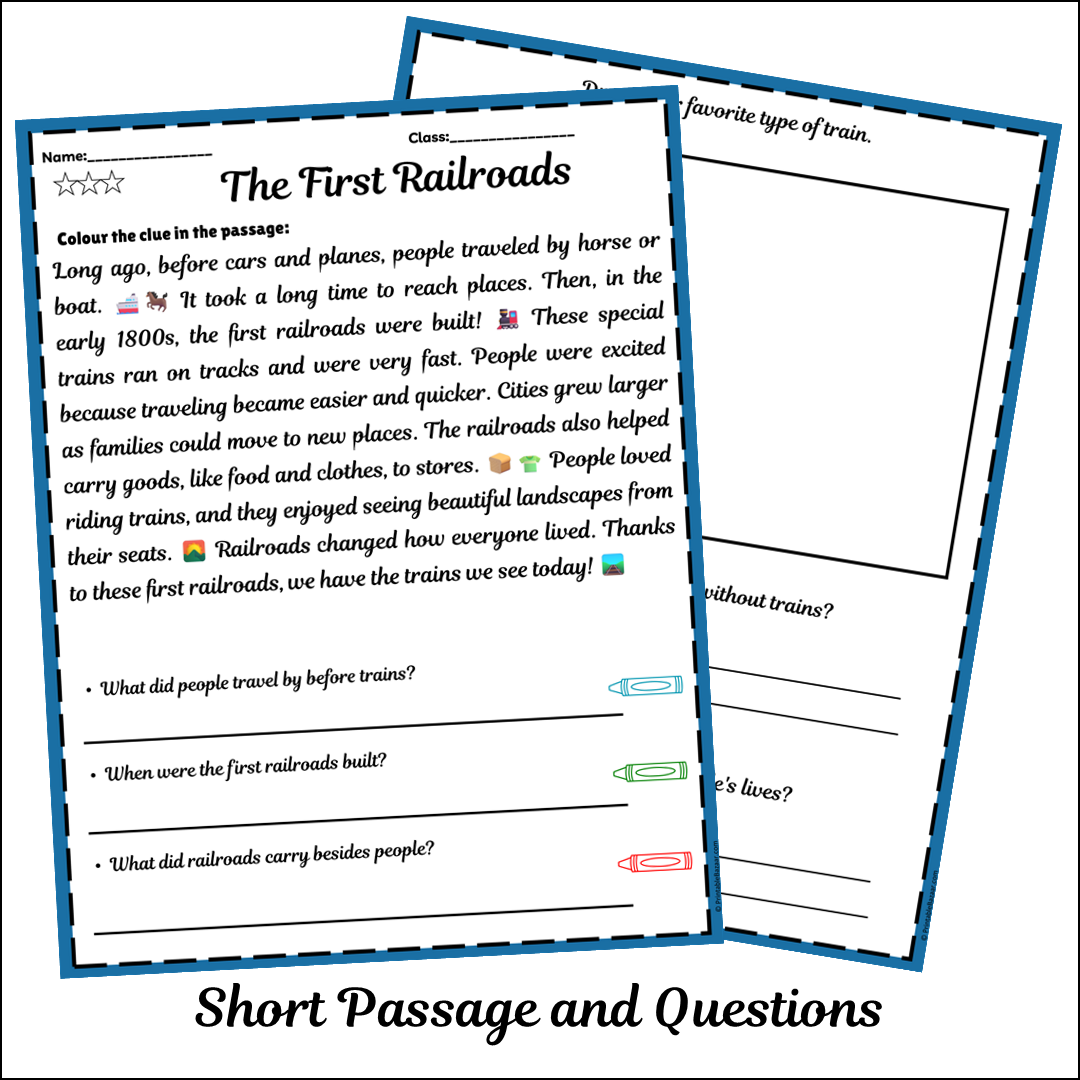 The First Railroads | Short Reading Comprehension Creative Worksheet