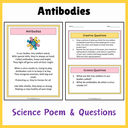 Antibodies | Science Poem Reading Comprehension Activity