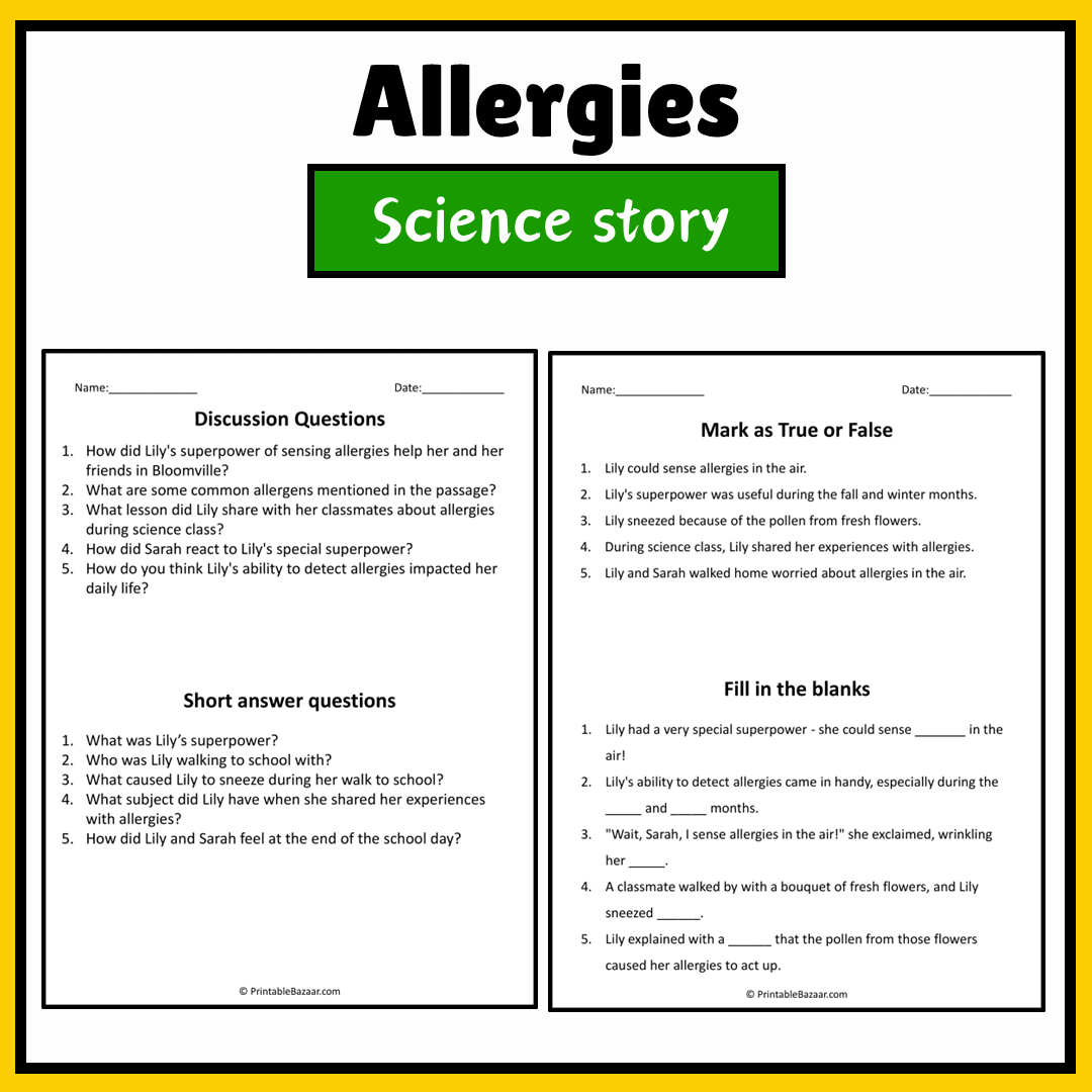 Allergies | Science Story Reading Comprehension Activity