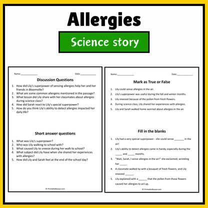 Allergies | Science Story Reading Comprehension Activity