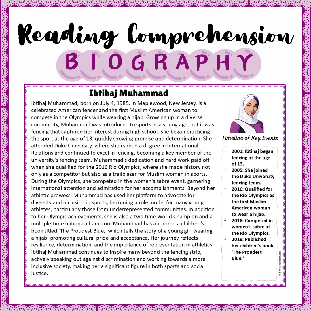 Ibtihaj Muhammad | Biography Reading Comprehension and Questions Worksheet