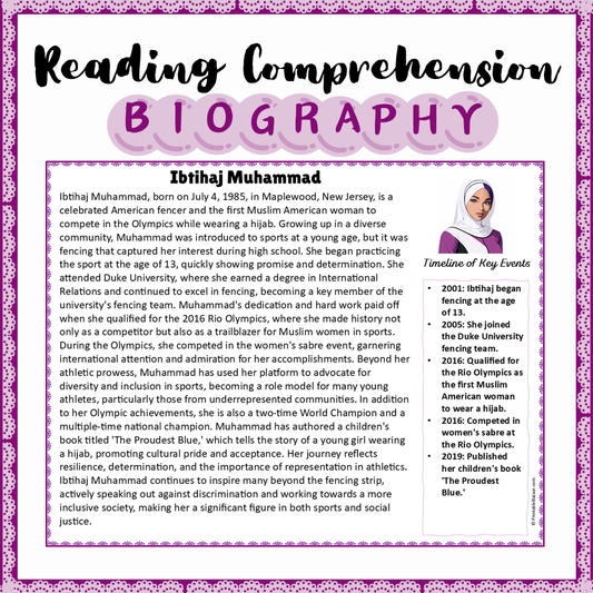 Ibtihaj Muhammad | Biography Reading Comprehension and Questions Worksheet