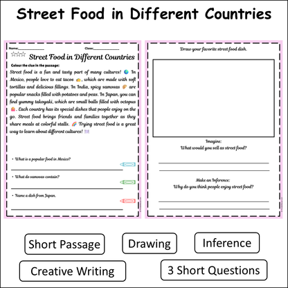 Street Food in Different Countries | Short Reading Comprehension Creative Worksheet
