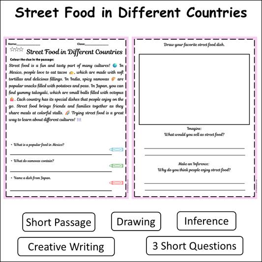 Street Food in Different Countries | Short Reading Comprehension Creative Worksheet