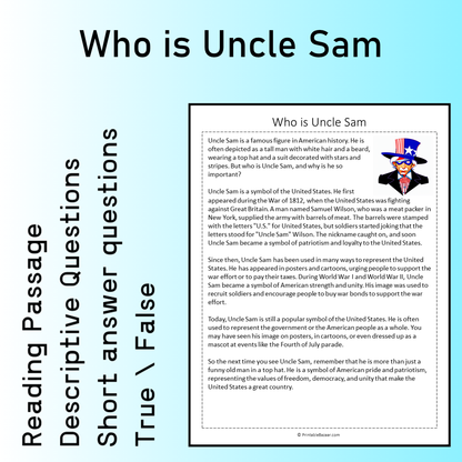 Who is Uncle Sam | Reading Comprehension Passage Printable Worksheet