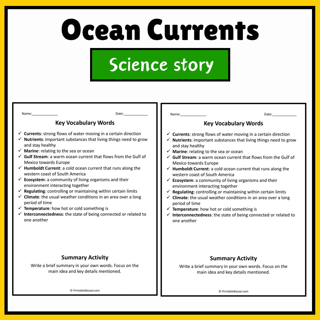 Ocean Currents | Science Story Reading Comprehension Activity