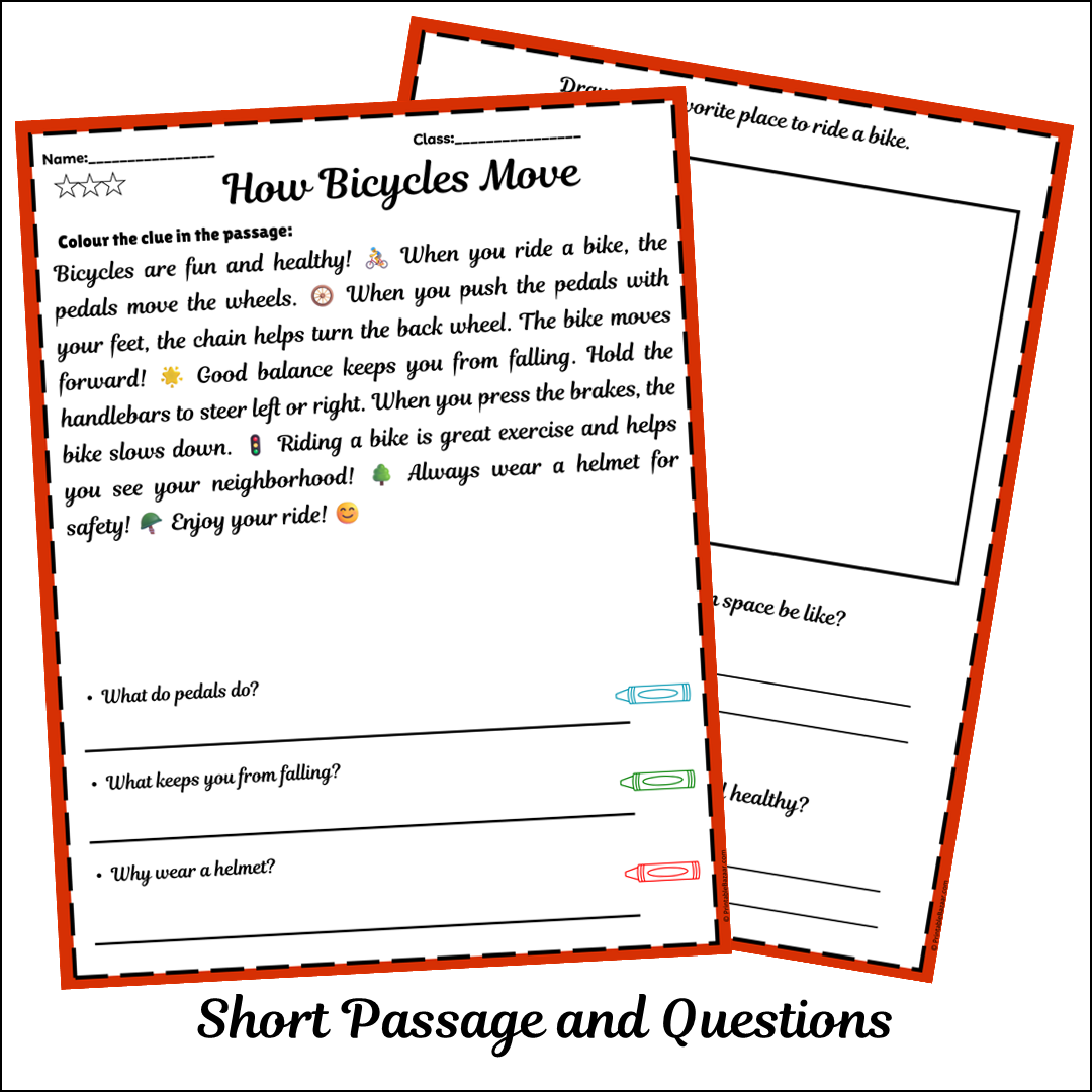 How Bicycles Move | Short Reading Comprehension Creative Worksheet