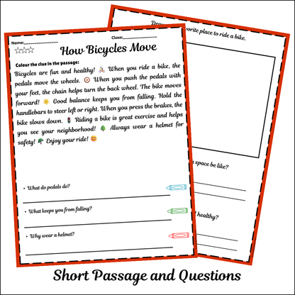 How Bicycles Move | Short Reading Comprehension Creative Worksheet