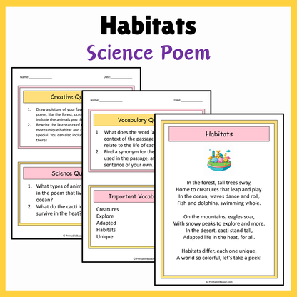 Habitats | Science Poem Reading Comprehension Activity